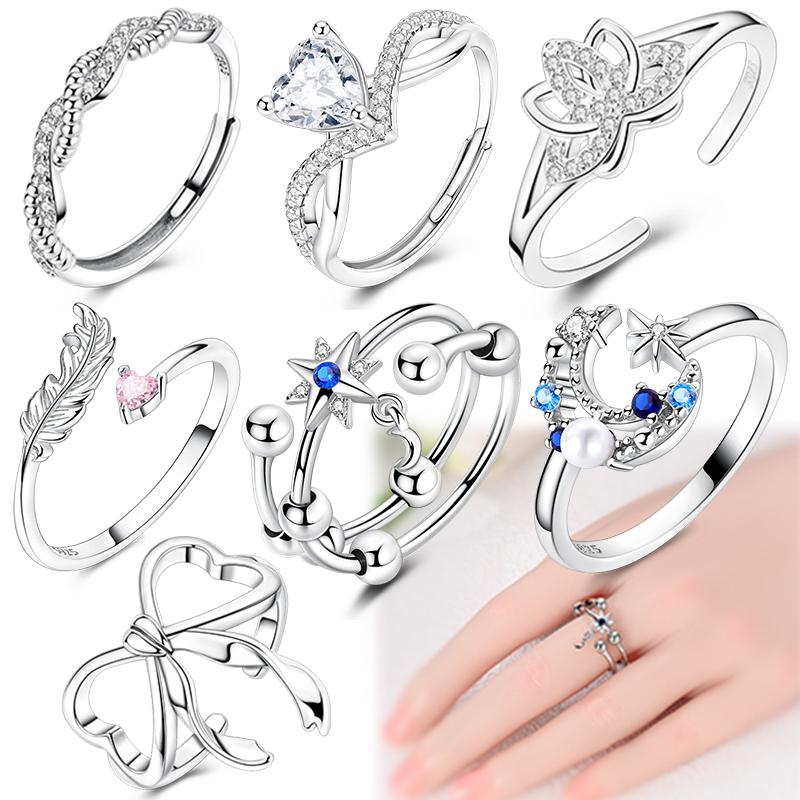 Original 925 Sterling Silver Bow Sun Moon Stars Open Rings Regardless of Size for Women Girls Jewelry Birthday Anniversary Gifts