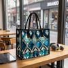 Elegant Teal Print Tote Bag Fashion Large Capacity Shopping Handbag for Daily Use