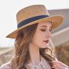 Top Hat British Fashion Flat Brim Hat Flat Top Straw Hat Seaside Beach Shade Sun Hat