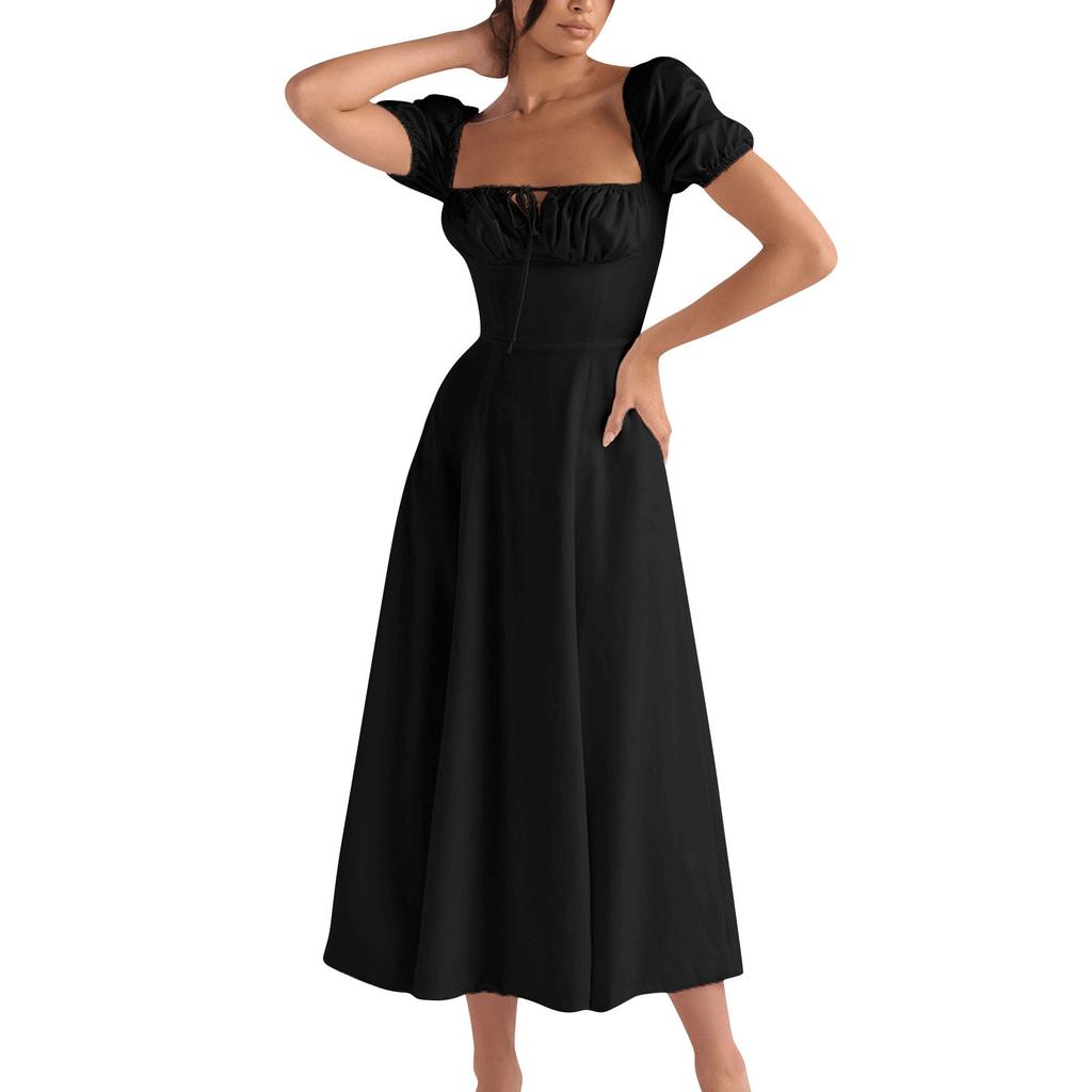 Ladies Spring And Summer Fashion Short-Sleeved Gentle Style Mid-Length Dress