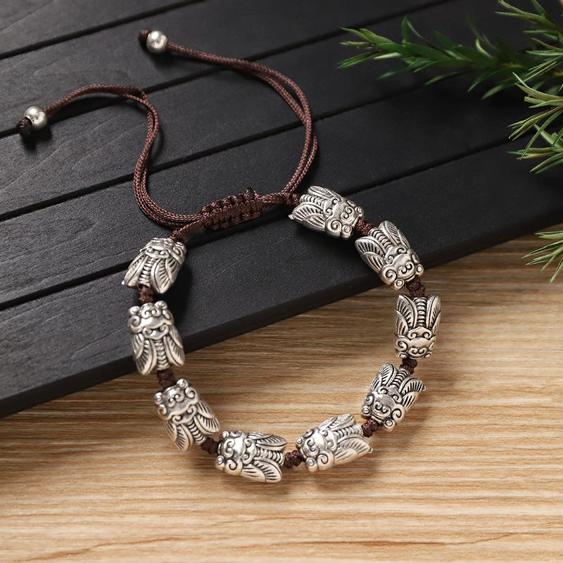 Handwoven Bracelet Retro Silver Copper Coin Small Fish Bracelet Niche Hand Rope Accessories Women