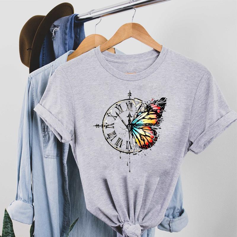 Женская футболка свободного кроя в стиле 90-х с графическим принтом в виде бабочек и вдохновляющим текстом