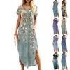 Женские летние повседневные свободные пляжные макси длинные платья с V-образным вырезом и короткими рукавами, модные наряды