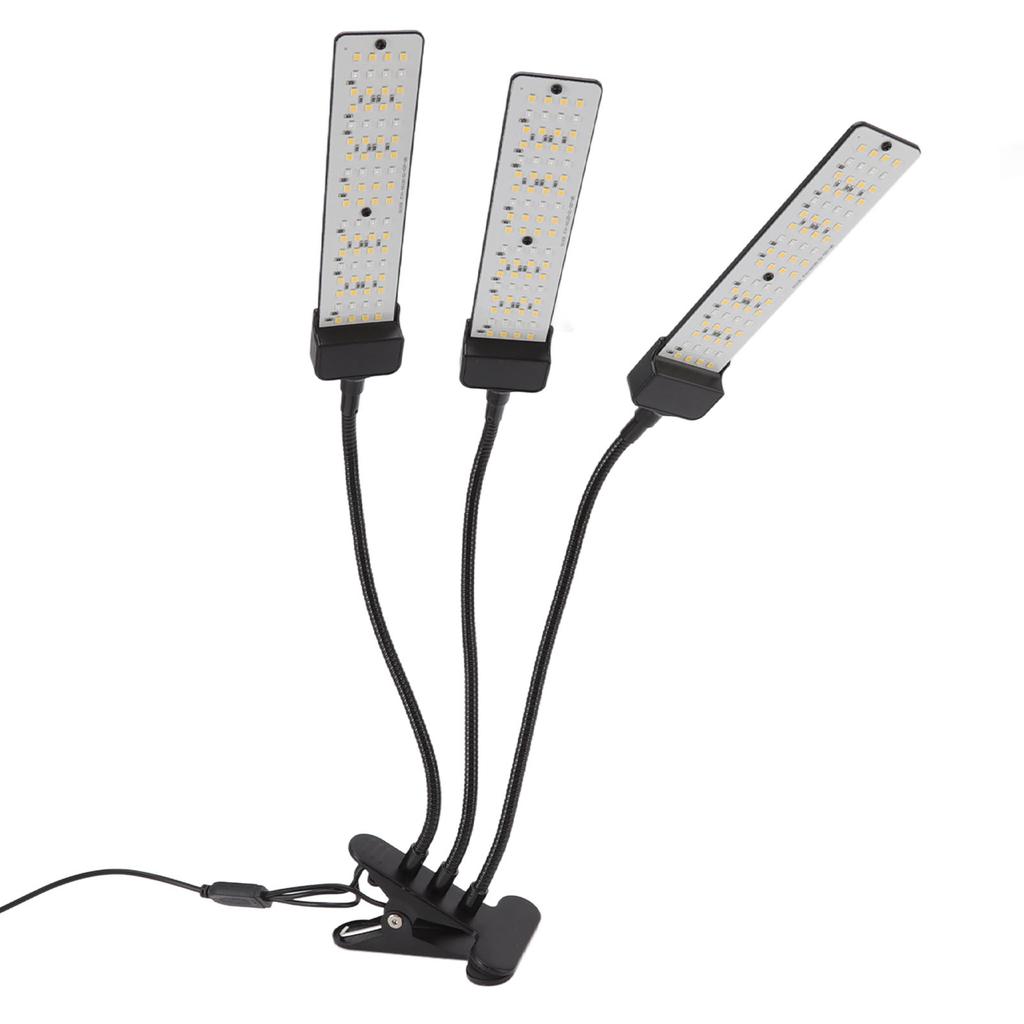 Светодиодная лампа для выращивания растений с клипсой, гибкая ножка, полный спектр, три головки с таймером для суккулентов