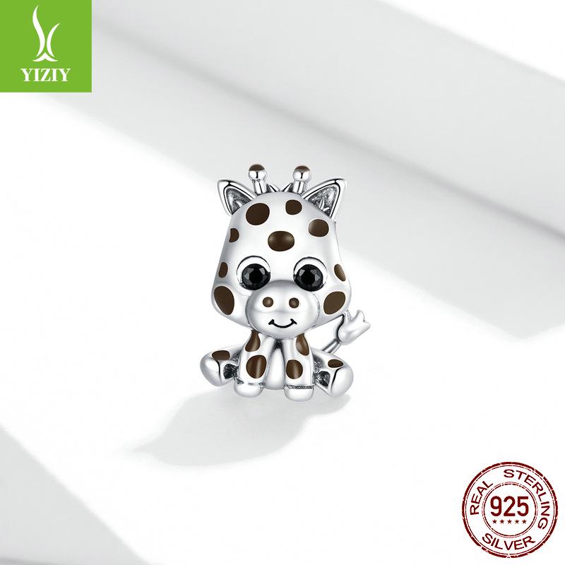 Бусины из стерлингового серебра 925 пробы Yinziyun Жираф, Милая животная эмаль, DIY Шарм SCC1691