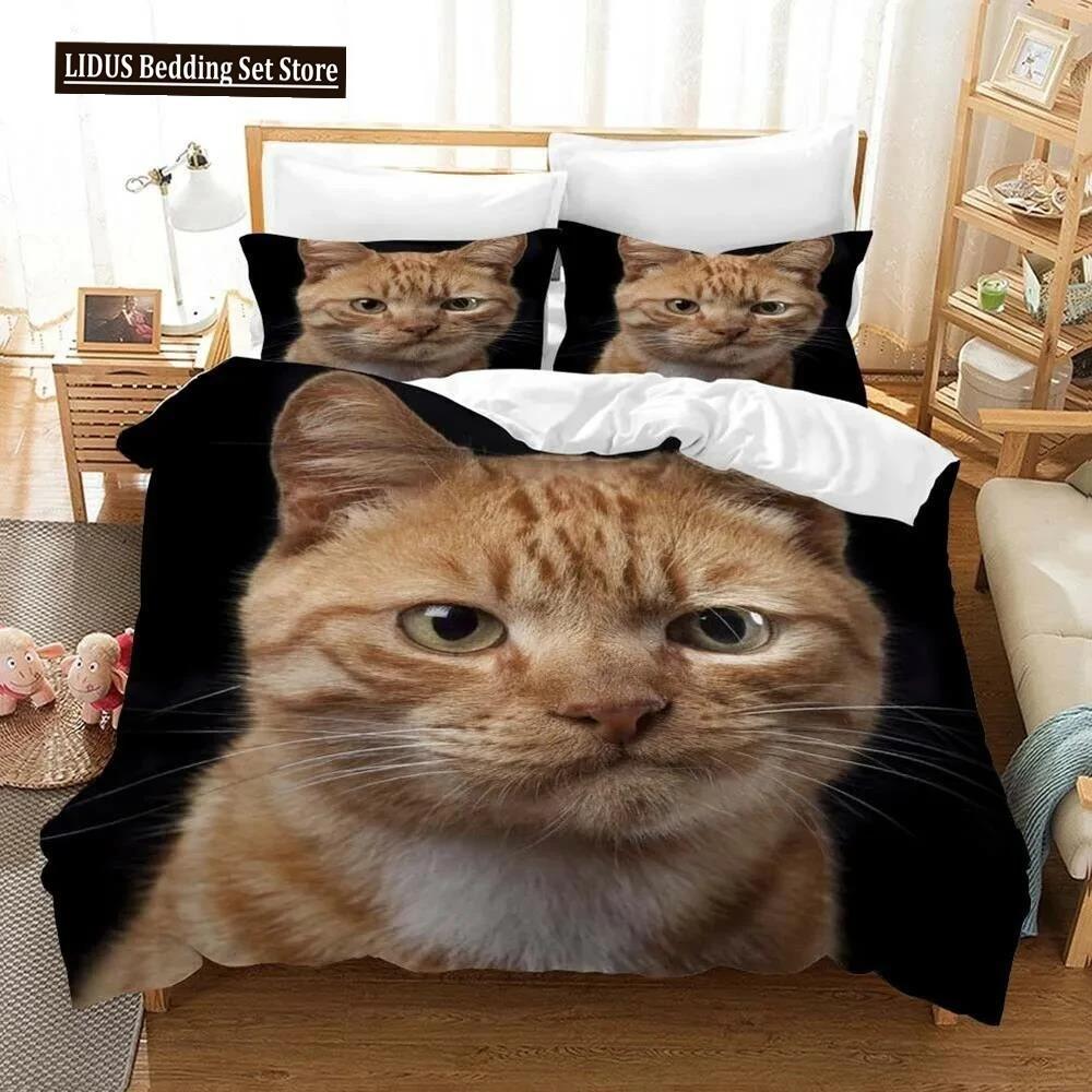 Комплект пододеяльника с котятами Милый рисунок с котенком Постельное белье для женщин Любителей кошек Подарки Размер: Полуторный, Двуспальный, Евро, King Size Чехол на одеяло