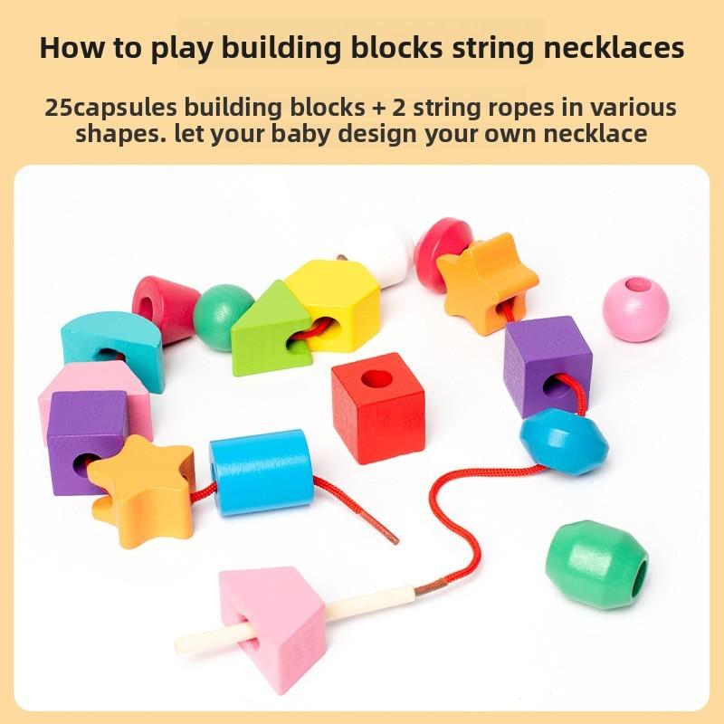Geometric Wooden Stackable Blocks Educational Toy Kids Brain Development Play