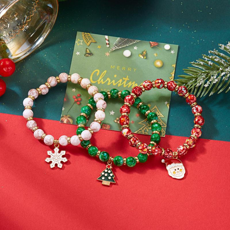 Delightful Christmas Tree Snowman Bracelet Set For Women Delicate Santa Elk Snowflake Stacking Bracelet Jewelry Accessories