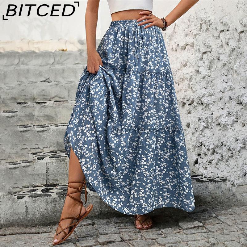 BITCED Женская Мода Повседневная Юбка с Цветочным Принтом Летняя Весенняя