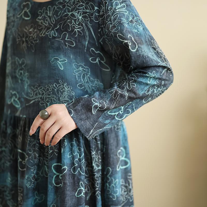 Dimanaf New 2025 Women Plus Size Spring Long Dress Loose Basic Vintage Oversize Long Sleeve Maxi Floral