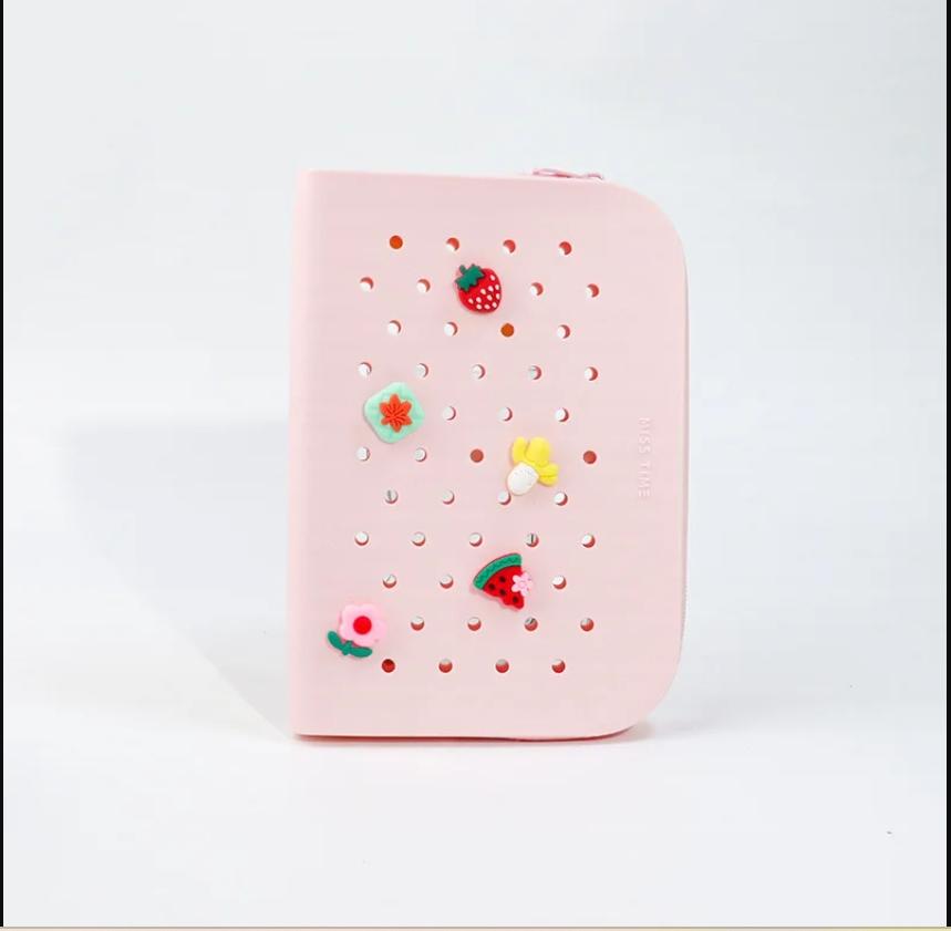 DIY Large Capacity Silicone Pen Storage Case Bag Box Can with Buckles Charms for Student Stationery Organizer School Supplies