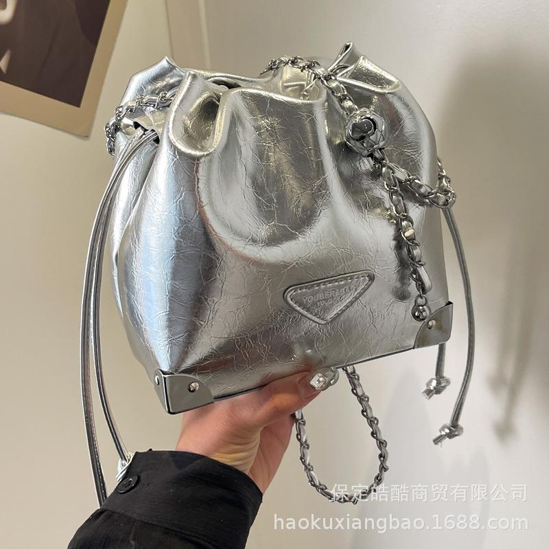 This Year's Popular Small Bag Women's 2025 New Versatile Chain Shoulder Messenger Bag Texture Korean Pleated Bucket Bag
