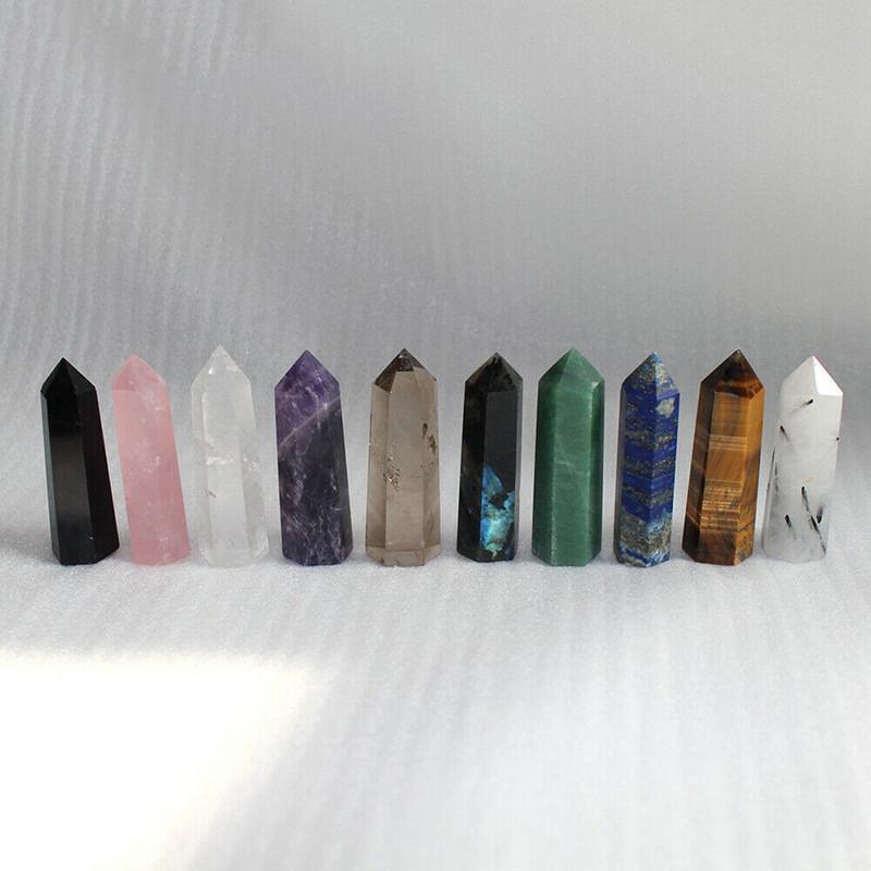 6070mm Natural Quartz Crystal Point Healing Obelisk Hexagonal Wand Decor Reiki