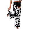 Womens Cow Spot Pattern Flannel Long Pants - with Side Tassel, Adjustable Waist, Open Crotch for Biking Riding Cowgirl Chaps Halloween Cosplay