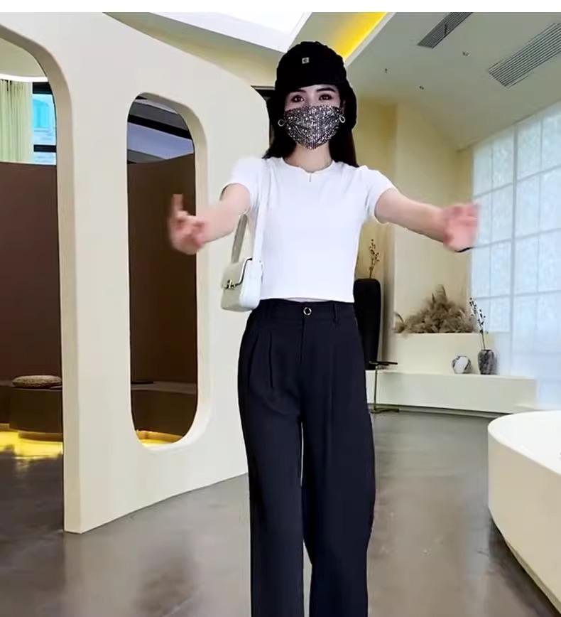 Woodpecker High Waist Wide Leg Draping Women's Pants - Spring/Autumn 2025 Ice Silk Straight Trousers