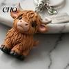 Cow Lover Gift Keychain Pendant Highland Charm Key Chain with Inspirational Pink Still Standing Tall Label Soft Alloy Resin Keyring Animal Accessory