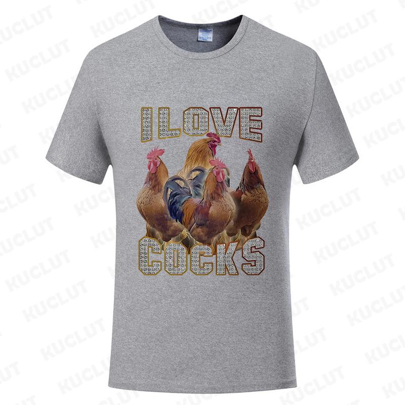 I Love Cocks Funny Roosters Meme T-shirt Chicken Enthusiast Short Sleeve T-shirt Men Women's Summer T-shirt Street Clothing