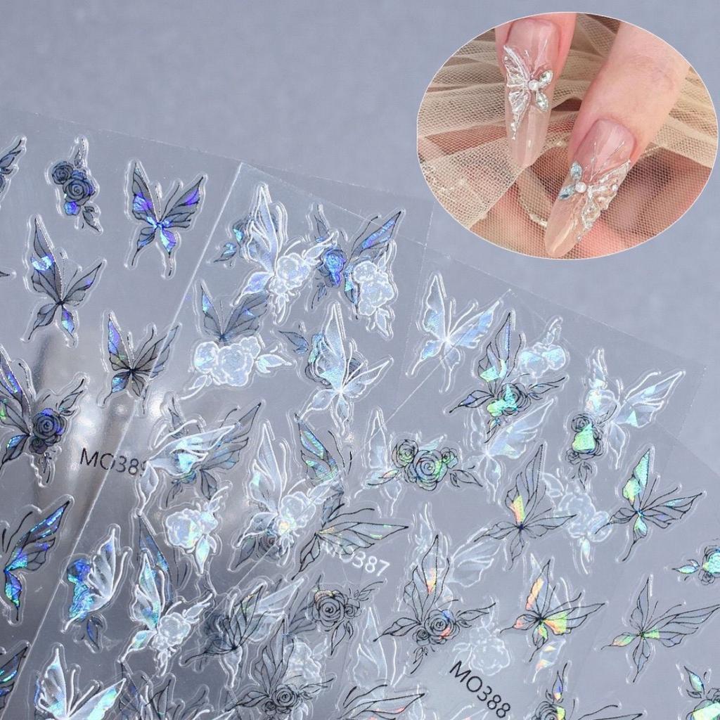 Watercolor Butterfly Nail Art Sticker Magic Stained Glass Light Butterfly Relief Three-dimensional Shell Light Butterfly Nail Applique Ornament