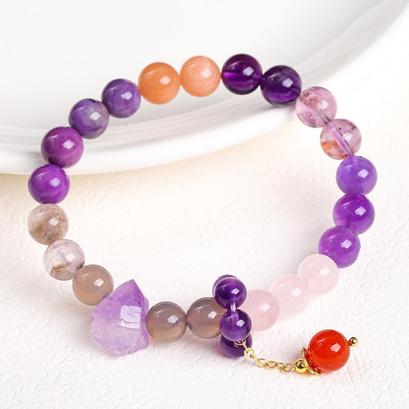Purple Fire Multi-Stone Amethyst Bracelet & Jade Pendant for Women