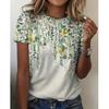 Women's Round Neck T-shirt Retro Floral Print Short-sleeved Loose Casual Ladies Tops Spring and Summer Harajuku Women's Clothing
