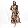 Spring Summer Women Plus Size Vintage Palace Print Runway Dresses Long Maxi Oversize Loose Holiday Beach Lace-up Robe
