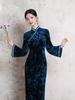Elastic Velvet Long Cheongsam Dress: 2025 Autumn/Winter, Retro China Style, Large Dolman Sleeves