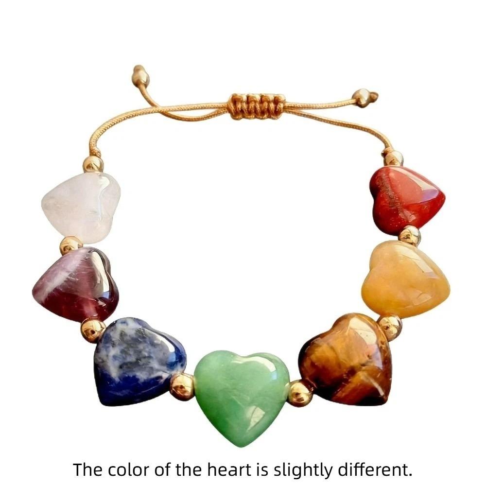 Creative Love Bead Beads Heart Bracelet Vintage Ins Style Colorful Crystal Bracelet Adjustable Rainbow Stone Bracelet Couple