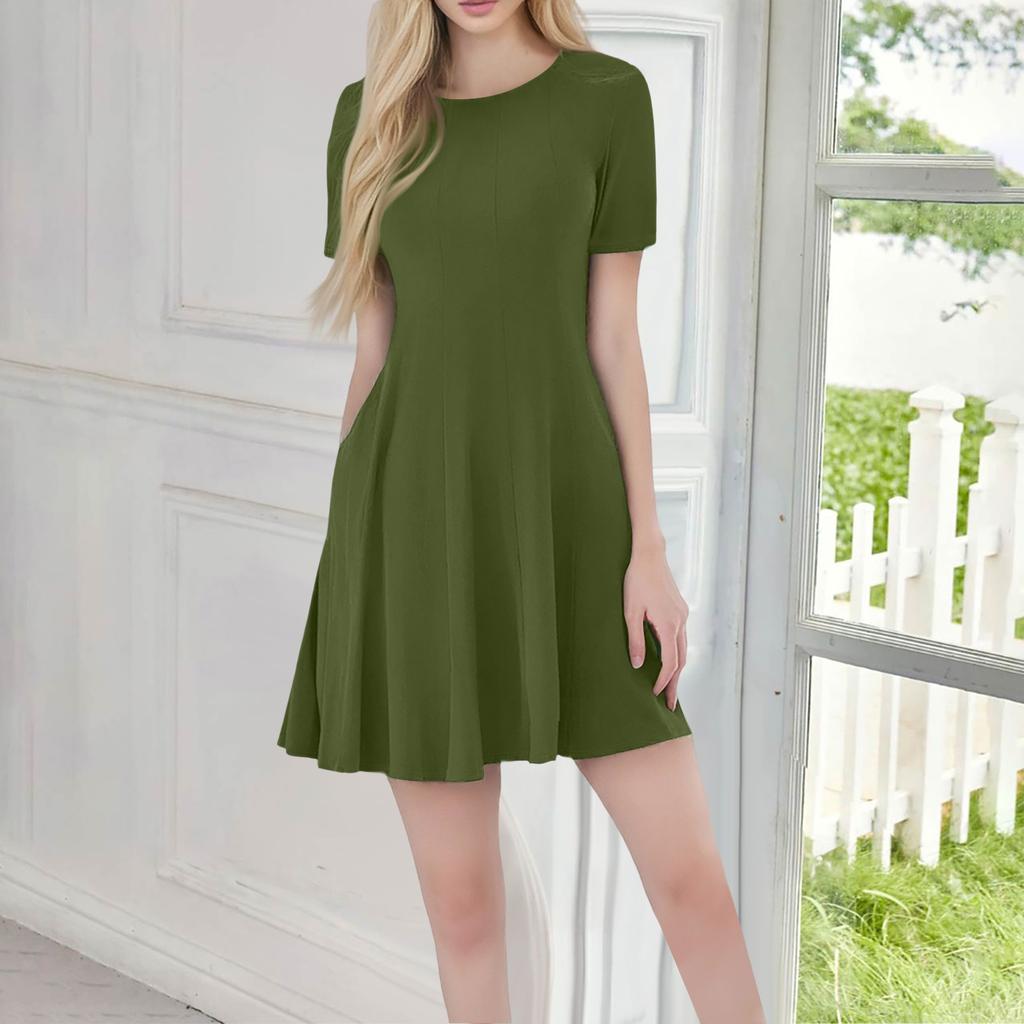 Женское повседневное модное круглое платье с коротким рукавом и короткими рукавами