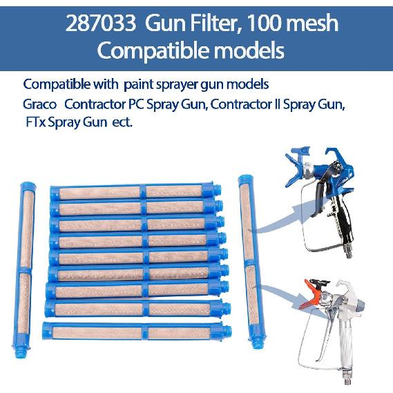 11 Pieces 287033 100 Mesh Blue Airless Paint Gun Filter, Compatible with Graco Contractor PC Spray Gun, Contractor II Spray Gun, FTx Spray Gun Graco