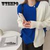 Autumn and Winter New Retro O-neck Contrast Color Loose All-match Knitted Cardigan Sweater