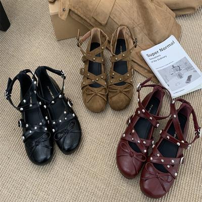 Французские балетки с перекрестными ремешками, женские, новые, весна-лето 2025, универсальная модная обувь Мэри Джейн на мягкой подошве