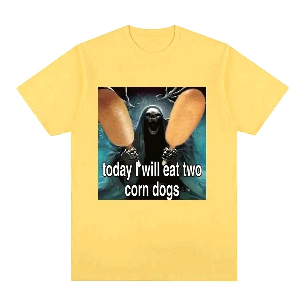 Today I Will Eat Two Corndogs Graphic Printed T-Shirt Skeleton Meme Women Vintage Gothic Summer Short Sleeve T-shirts Clothing