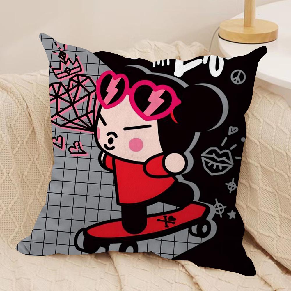 Кавайная аниме наволочка P-Pucca, шелковистый короткий плюш, двусторонняя печать, наволочка для подушки на диван, для всех сезонов, декор для дома, подарок