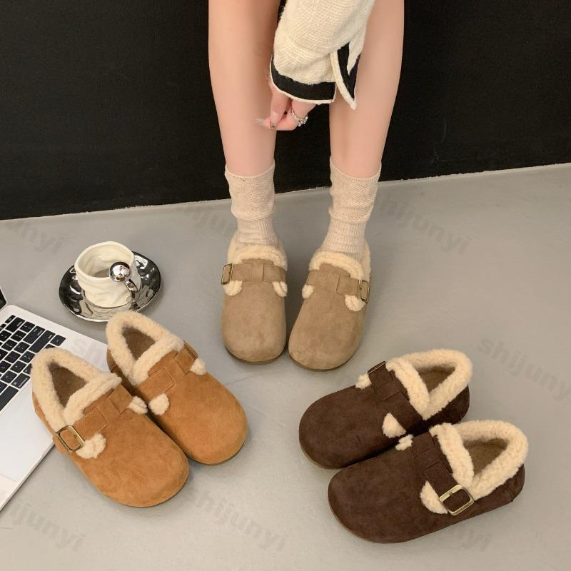 Мода Ретро Мода Теплые Неглубокие Повседневные Короткие Плюшевые Туфли на Плоской Подошве для Женщин 2025 Зима Новые Мягкие Удобные Универсальные Хлопковые Туфли