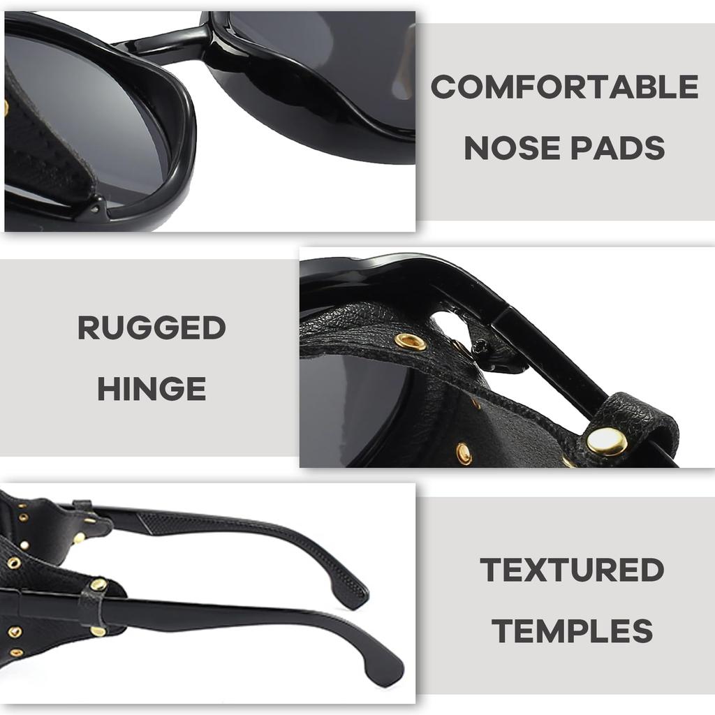 [SHEEN KELLY] Gothic Motorcycle Sunglasses Retro Round Side Shield Retro Steam Punk Sunglasses for Gentlemen