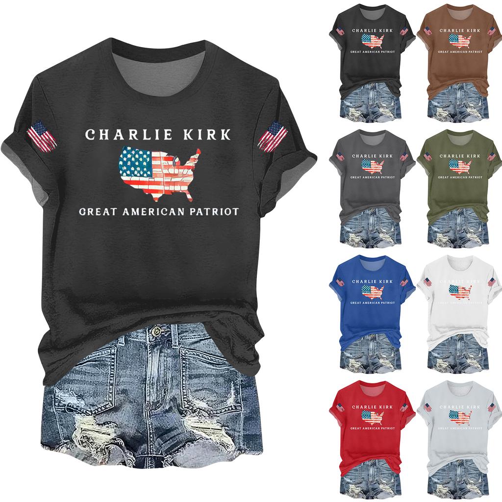 Women's Casual Printed T-shirt Round Neck Pullover Short Sleeve Top