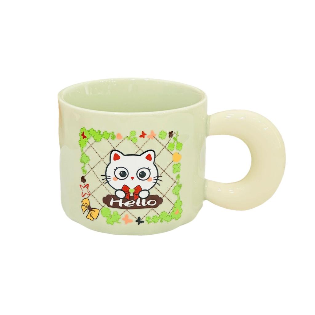 Gift Box Water Cup Cat Cute Ceramic Cup Cartoon High Value Mug High Value Simple Cup with Lid Spoon