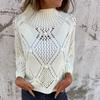 Women Sweater Round Neck Long Sleeve Hollow Design Jacquard Decor Knitting Tops Solid