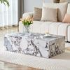 White rectangular coffee table, marble-imitation texture, 90×50×30 cm, MDF, no assembly required. Luxury, Scandinavian, Northern European style.