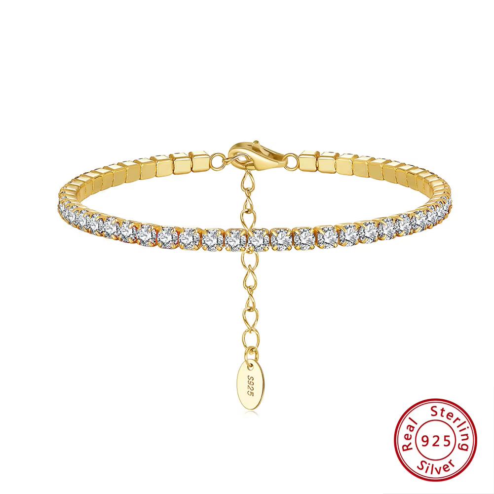 ORSA JEWELS Модный теннисный браслет из стерлингового серебра 925 пробы, регулируемый, с цветными кубическими циркониями 4A, закрепка крапаном, 3 мм, для женщин SB192