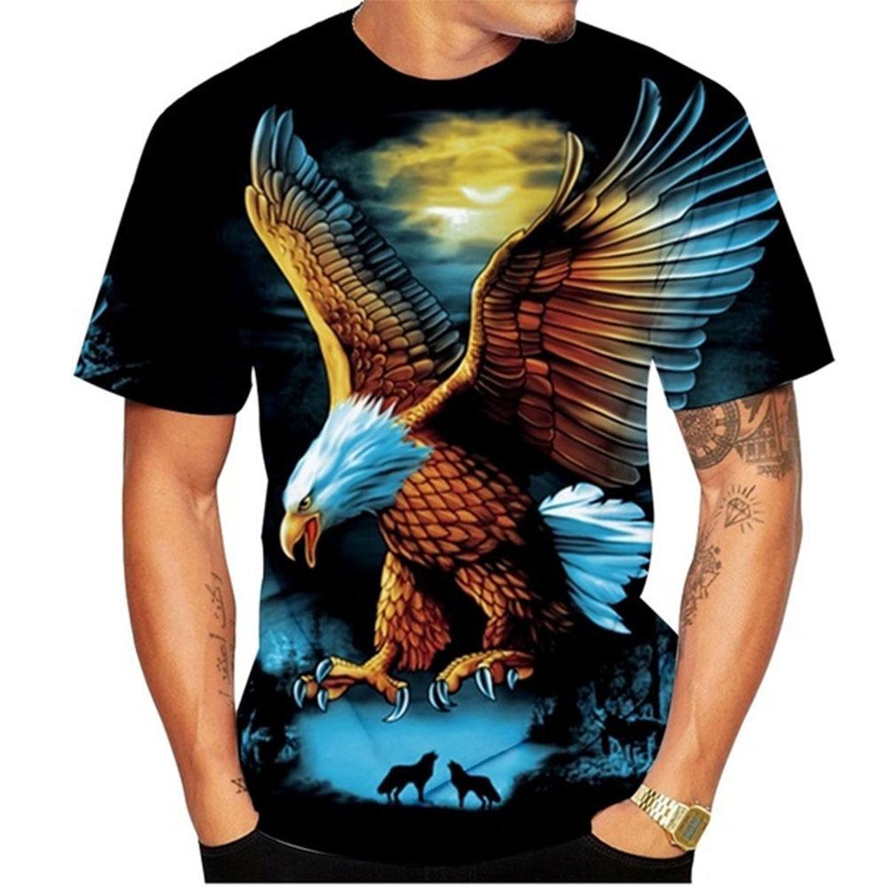 Summer 3D Digital Eagle Printed Tops Fashion Plus Size Short Sleeve T-shirt