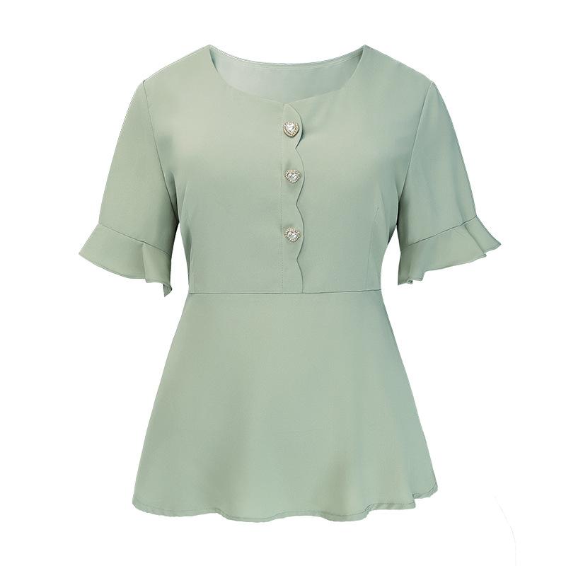 Весенние и летние женские шифоновые рубашки Рубашки с короткими рукавами Рукава три четверти Модный драпированный топ