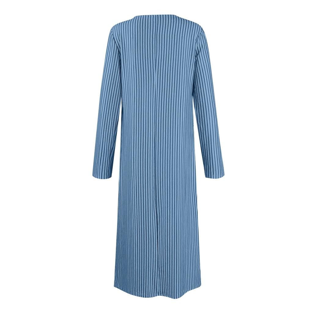 Женские повседневные модные длинные платья в полоску с принтом в винтажном стиле на осень и зиму с карманом