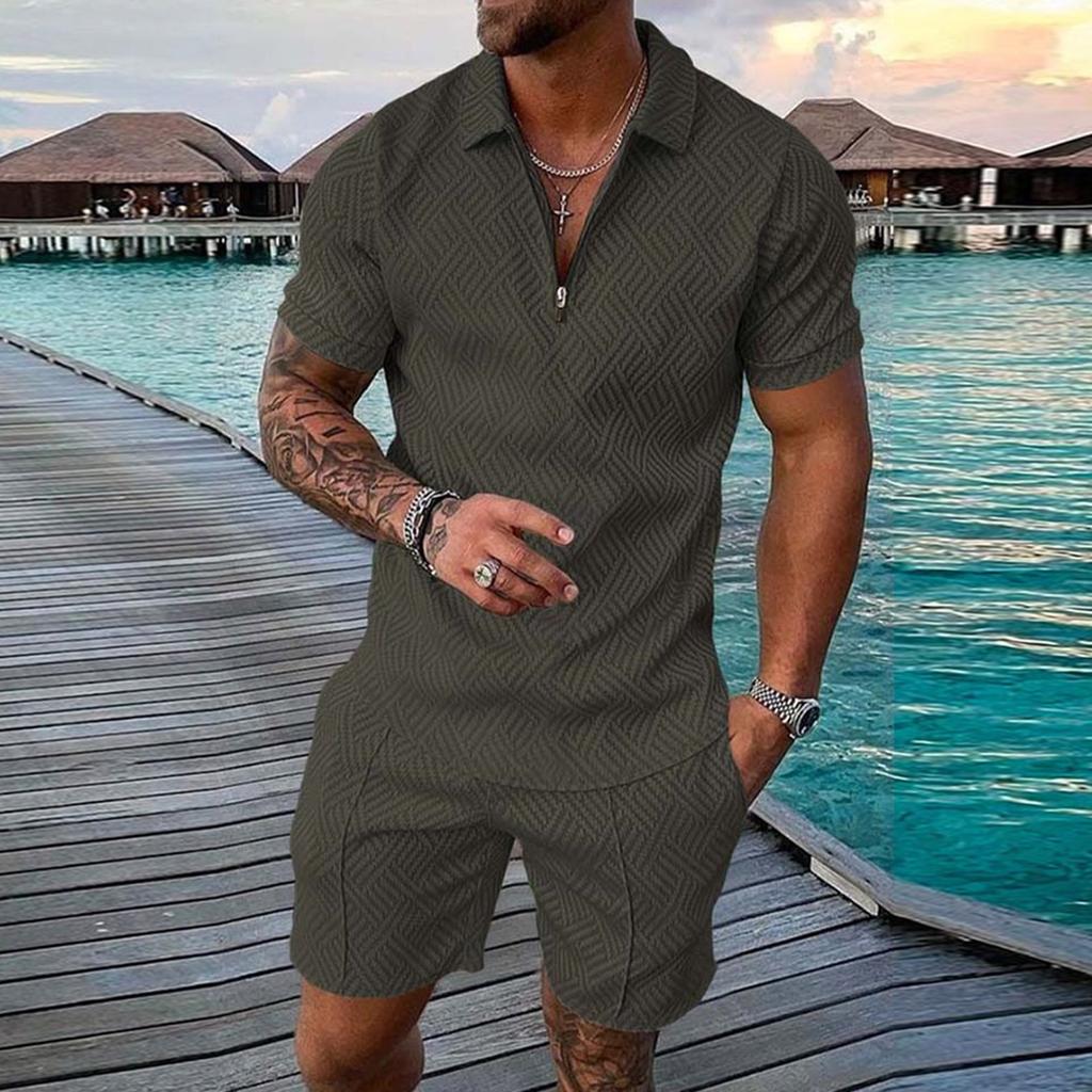 Men's Short Sets Outfits 2 Piece Summer Tracksuit Short Sleeve Shirt And Shorts Set Casual Sport Suit