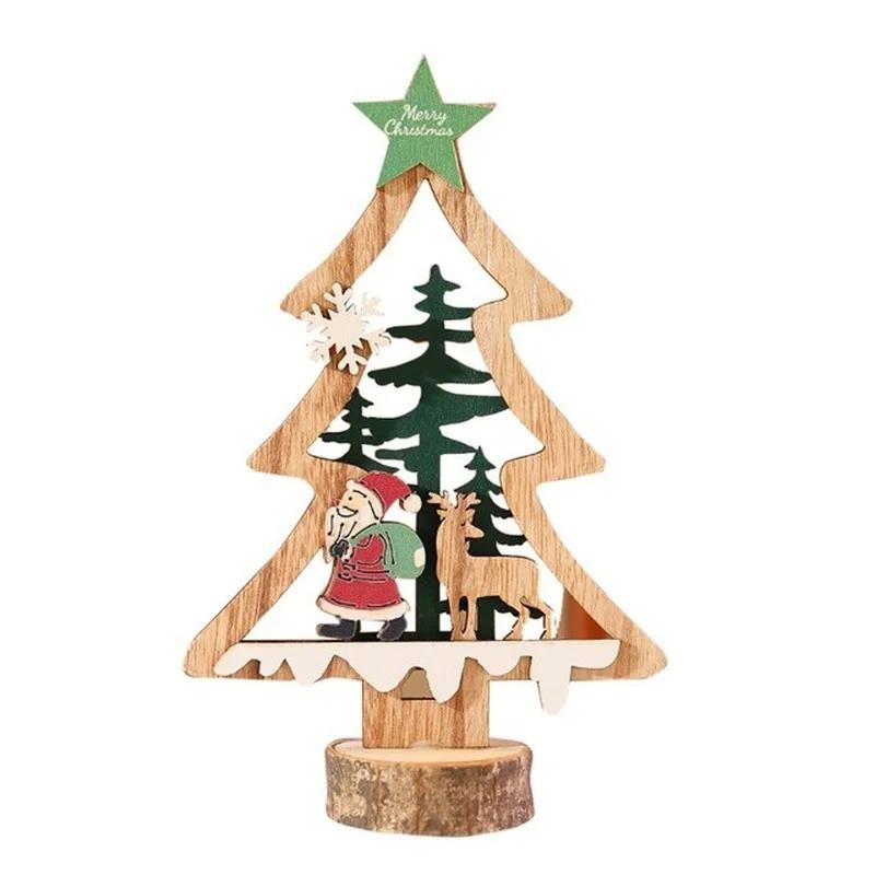 Деревянный снеговик, рождественская елка, настольные окрашенные полые деревянные собранные украшения, домашний бар, рождественские украшения для стола, декор, поделки
