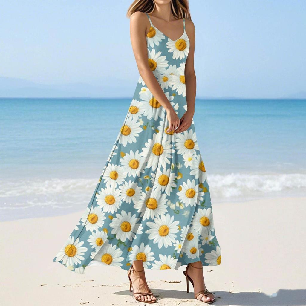 Женские летние повседневные модные платья с принтом, платья без рукавов с V-образным вырезом