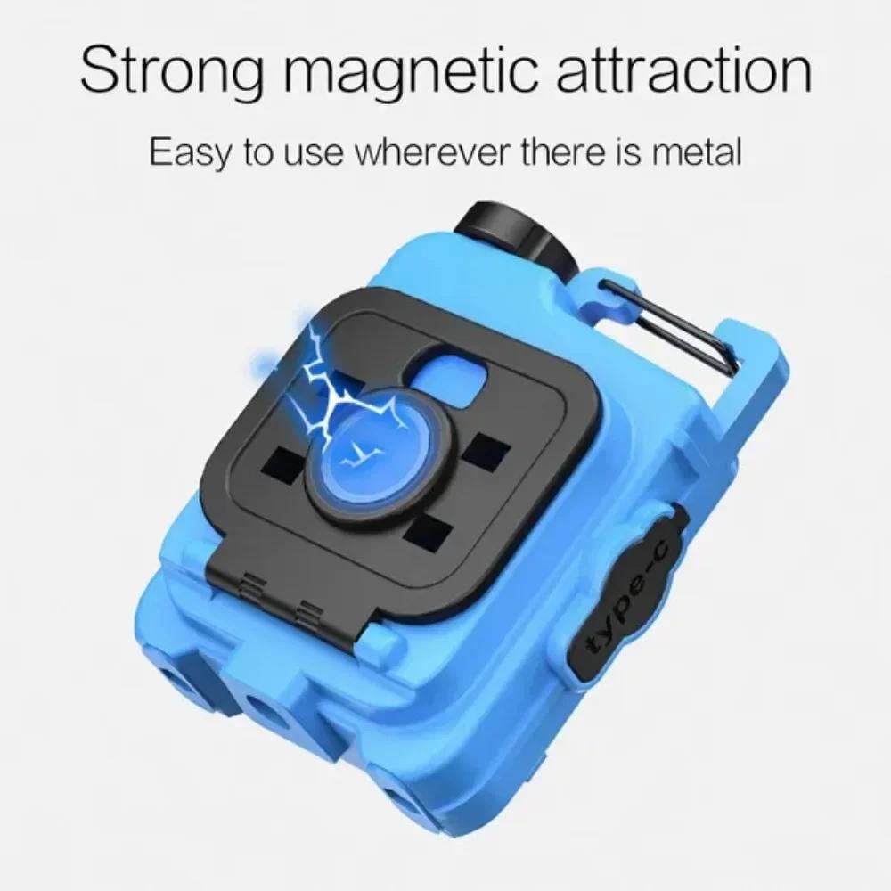 Rechargeable COB Pocket Flashlight Hands-Free Keychain Ultra Bright LED Work Light 6 Modes Type C Fast Charging