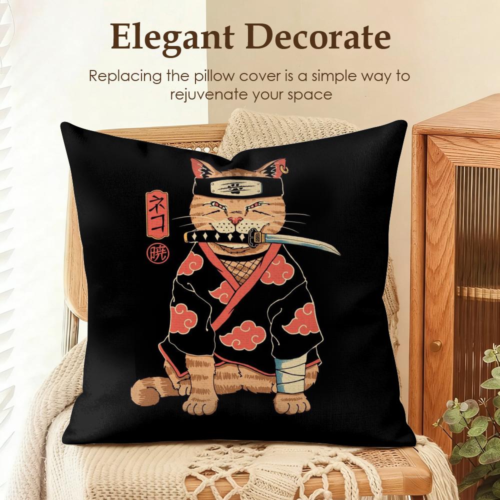 Japanese Style Cat Cushion Cover Natural Linen Organic Fabric DoubleSided Printing Sofa Home Decor Gift Pillow Case