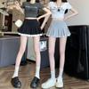 Cute Pleated Skirt for Women Summer Solid High Waist A-line Shorts Lace Stitching Mini Skirt Y2k Vintage Clothing
