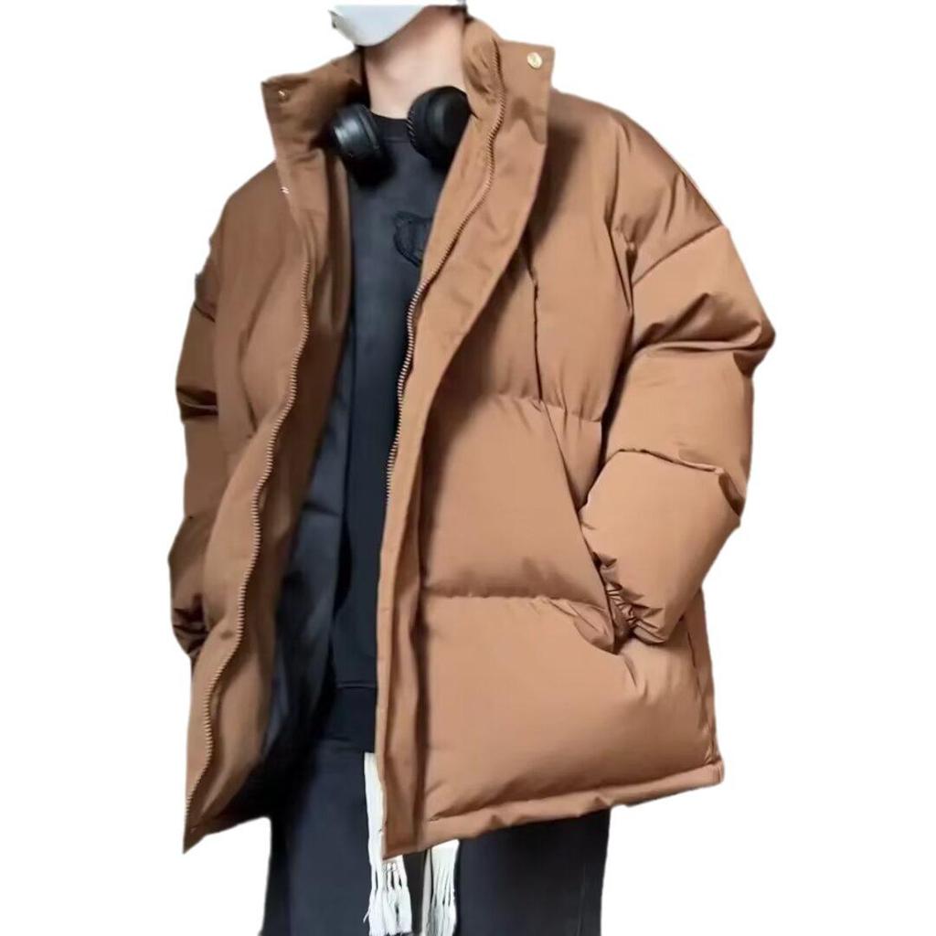 Men's 2023 Trendy Winter Stand Collar Cotton Coat - Loose Fit, Solid Color, High-Grade Design